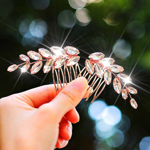 Catery Bride Wedding Hair Comb Rhinestones Bridal Side Clips Crystal Hair Accessories for Brides and Women Pack of 2 (Rose Gold)