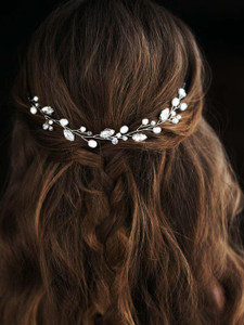 JONKY Bridal Hair Vine Wedding Rhinestone Head Piece Silver Bride Pearl Headband Crystal Hair Accessories for Women