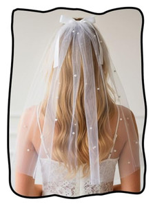 JEAIRTS Pearl Wedding Veil White Tulle Bridal Veils with Bow Dainty Bachelorette Party Hair Accessories for Women