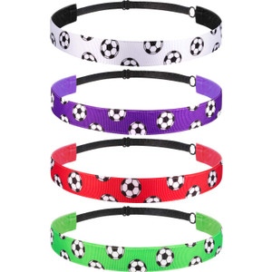 SATINIOR 4 Pieces Non-slip Soccer Headband for Girl Adjustable Football Hairband Sport(Red, Purple, White, Green)