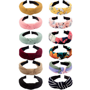 VELSCRUN 12 Pcs Womens Headbands Knotted Headbands for Women Wide Headband Boho Bandeau Knot Turban Headband Hair Band Elastic Hair Accessories for W