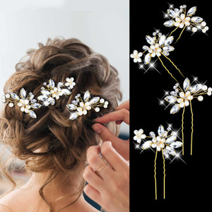 Geosar 8 Pieces Wedding Hair Clips, Gold Bridal Hair Pins with Rhinestone Flower Hair Pins Bridal Accessory for Women and Girls, 10.5 x 6 cm / 4 x 2.