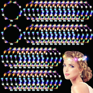 Syhood Valentines Day Gifts, 50 Pcs LED Flower Crowns Headbands, Light up Flower Crowns for Women, Glow in the Dark Headband for Wedding Birthday Mar