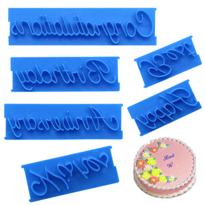 6 Pcs Cake Word, DIY Handwriting Letter Print Stamp Bakery Supply Congratulation Anniversary Birthday Wish Happy Best Written Cake for Baking Usage