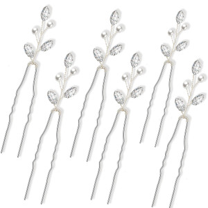 Syhood 6 Pieces Pearl Crystal Bridal Hair Pins Rhinestone Flower Wedding Hair Pins Prom Accessory for Women Wedding Hairstyles(Silver)