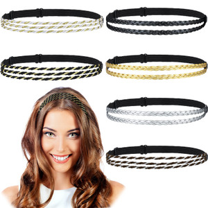 Jutom 6 Pcs Boho Braided Elastic Headbands for Women No Slip Stretchy Headbands for Women Strand Plaited Hair Band Hippie Hair Accessory Gift