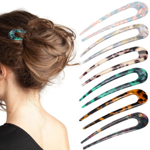 6 Pieces French Style Hair Pins U Shaped Hairpin Acetate Hair Sticks Forks Tortoise Shell Hair Fork Sticks, Leopard Chignon Pin Hair Accessories for