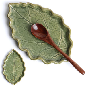 Ceramic Spoon Rest for Stove Top - Cute Green Leaf Shaped Spoon Rest/Spoon Holder for Kitchen Countertop - Cooking Kitchen Spoon Rest Utensil Rest Sp