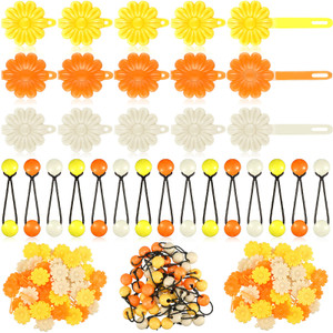 72 Pcs Hair Accessories Set - Self Hinge Barrettes, Bows, Flowers, Plastic Clips for Baby Girls, Toddlers (Orange, Red, Yellow, White)