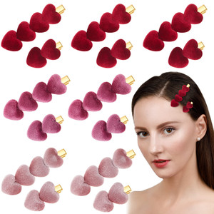 Syhood 24 Pieces Heart Hair Clips Valentines Day Hair Accessories Lovely Velvet Heart Clips Solid Hairpin Hair Clips for Women Hair Accessories for