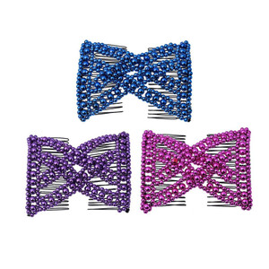 LOVEF 3 Pcs Ponytail Comfy Comb, Hair Comb is perfect for Easy Ponytails, UpDos and Twists, Hair Accessory with Beaded Double Combs, Blue Light Blue