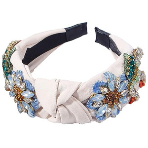Yusier Baroque Rhinestone Crystal Headbands for Women - Embroidered Hair Band - Exquisite Hairband - Available in 5 Colors (Beige)