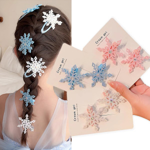 6 Pcs Snowflake Hair Clips, Winter Hairpin, Blue White Pink Snowflake Barrettes, Women Christmas Party Festive Princess Hair Accessories