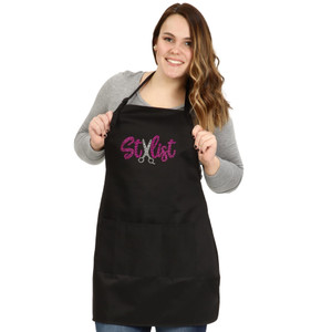 Plum Hill Rhinestone Hair Stylist Apron for Women - Salon Apron for Hairstylist, Hairdresser, Cosmetology Supplies - Hair Cutting Smock, Pink