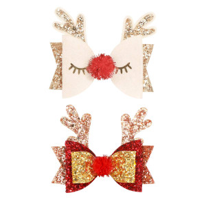 Christmas Bow Hair Clips Antler Girls Hairpins Glitter Hair Barrettes Holiday Cute Hair Accessories Best Gift for Kids