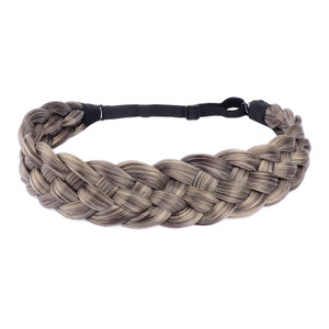 BOBIYA Synthetic Hair Braided Headband - Classic Chunky Wide Plaited Braids Elastic Stretch Braid for Women & Girls (Gray Brown)
