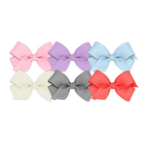Wee Ones Girls' 6 Piece Set of Bows, Solid Grosgrain Variety Pack on a WeeStay No-Slip Hair Clip, Mini, Pearl Pink, Light Orchid, Millennium Blue, An