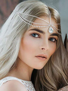 Chargances Bridal Crystal Head Chain with Teardrop Diamond Bride Headpiece Wedding Hair Accessories for Bridesmaid Rhinestone Headband for Prom Party
