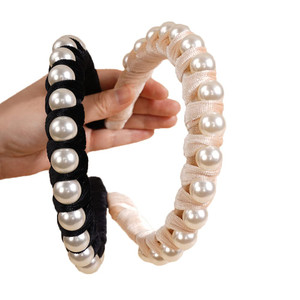 Wiwpar Pearl Headbands Velvet Hair Hoop with Pearls Elegant Pearl Head Band No Slip Fashion Hair Accessories for Women Girls (White)