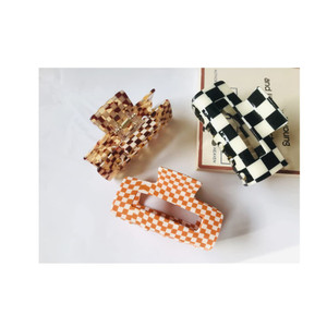 Checkered Hair Claw Clips for Women Girls Fashion Hair Clips for Styling Claw Clamps Thick Hair Retro Rectangle Shape, YOEMAYUNER (3PCs 3Colors a)