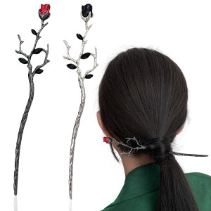 2 PCS Metal Rose Hair Sticks Flower Buns Hairpin for Women Girls Long Hair Accessories