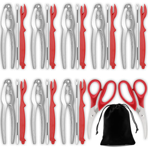 Crab Crackers and Tools, 27-piece Seafood Tools Set, Includes 8 Crab Leg Crackers, 8 Lobster Shellers, 8 Crab Leg Forks/Picks, 2 Seafood Scissors & S