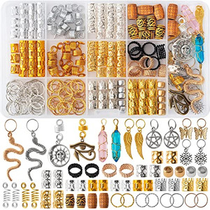 200pcs Hair Beads Jewelry, Dreadlocks Gem Crystal Charms, Metal Coils Rings, Gold And Silver Pendants,Braid Cuffs,Clips,Loc Tube Bead Braid Accessori