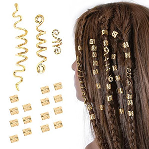 FRDTLUTHW 18Pcs Hair Accessories Loc Hair Jewelry for Women Braids, Dreadlock Beads Metal Hair Clips Decoration Gold(Multiple Styles)-style4