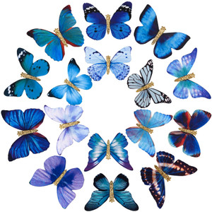 DEEKA Butterfly Hair Clips 16 PCS Small Realistic Colorful Handmade 90s Hair Clips Barrette Hair Accessories for Women and Girls -Blue&Purple