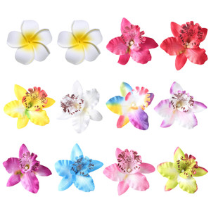 12 Pcs Flower Hair Clips Chiffon Plumeria Hair Clip Orchid Floral Barrettes Women Bridal Multicolor Hawaiian Luau Tropical Wedding Vacation Beach Par