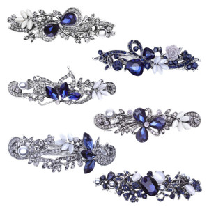 Hair Barrettes for Women, Anezus 6 Pcs Crystal Rhinestones Hair Barrettes Fancy Vintage Spring French Hair Clips for Women Girls Hair Styling Tools A
