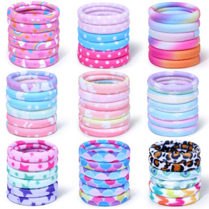 54Pcs Hair Ties for Girls and Women, Nylon Hair Elastics Hair Bands Ponytail Holders Soft Hair Ties No Damage for Girls Thick Straight Curly Hair Mul