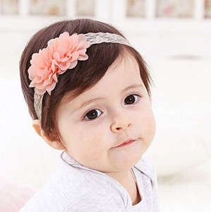 Kercisbeauty Baby Girls Pink Bows Headband Lace Flower Headwear for Toddler Babies Elastic Adjustable Head piece Wreath Halloween Holiday Sunday Head