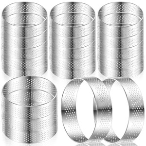 Mumufy 20 Pcs Perforated Tart Rings Round Stainless Steel Tart Rings for Baking Nonstick Metal Round Cake Ring for Pastry French Dessert Mousse Food