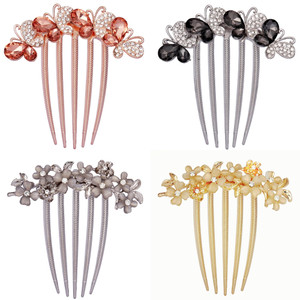 4 PCS Flower Rhinestones Hair Combs Accessories Wedding Crystal Opal Hair Side Combs Long Teeth Slide Hairpins Barrettes Clips Butterfly Hair Accesso