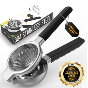 RCMo Stainless Steel Lemon Squeezer - Metal Citrus Juicer - Lime Lemon and Fruit Juicer with Silicone Handles - Large Manual Citrus Press Juicer - Ha
