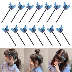 DIYstore 24 Pcs Blue Butterfly Hair Clips Mini Bangs Clips Non-Slip Hair Clips Barrette Clip Hair Accessories for Girls and Women