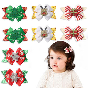 ALIBBON 8 Pcs Christmas Hair Bows for Girls, Glittering Christmas Tree Snowflake Hair Clips for Woman, Reindeer Hairpins for Kids, Christmas Hair Acc