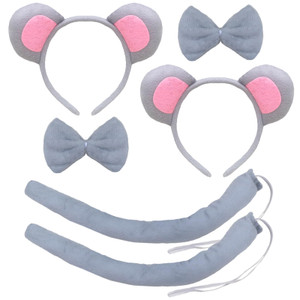 Halloween Mouse Ears Headband Bow Tie Tail Gray Mouse Hair Hoops Bands Women Bowtie Animal Headpiece Hairband Christmas Cosplay Holiday Festival Para