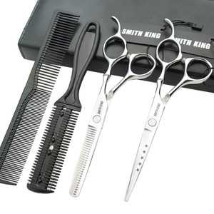 6.0 Inches Hair Cutting Scissors Set with Combs Lether Scissors Case,Hair cutting shears Hair Thinning shears For Personal and Professional (Silver)