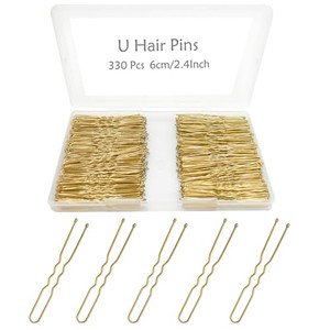 330 Count U Shaped Hair Pins Blonde, YINGFENG 2.4inch Gold Bun Pins Bun Hair Pins for Women Girls with Storage Box, Hair Accessories for All Hair Typ
