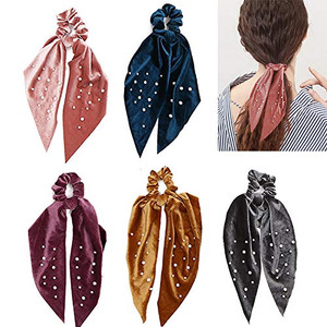 5 Pcs Velvet Scarf Hair Scrunchies Silk Ribbon Bow Scrunchies Super Soft Velvet Hair Ties Bowknot Scrunchies Bowknot Elegant Elastic Hair Bands Ponyt