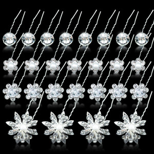 48 Pieces Crystal Wedding Hair Pins Rhinestone Flower Hair Clips Accessories Barrettes Bobby Pins U Shaped Hair Clips for Brides Bridesmaid Women and