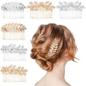 6 PCS Leaf Hair Side Combs Gold Rhinestone Hair Comb Clips with Teeth Wedding Headpiece Hair Accessories for Women, Girls, Bride, Bridesmaid(Gold and