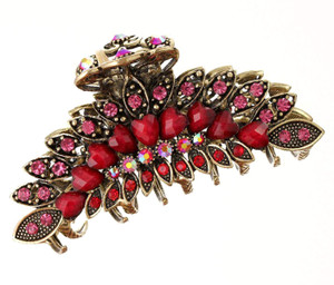 Numblartd Vintage Chic Metal Alloy Imitation Turquoise Rhinestone Fancy Non-Slip Hair Claw Jaw Clips Pins - Women Fashion Retro Large Size Hair Catch