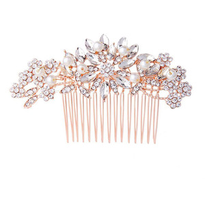 Hapibuy Rose Gold Wedding Hair Comb Pearl Crystal Bridal Hair Accessories For Bride and Bridesmaid