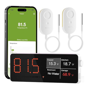 MOCREO WiFi Freezer Thermometer Alarm with Digital Monitor Hub, App and Email Alerts, 2-Year Data Export, No Subscription Fee, 2 Remote Temperature S