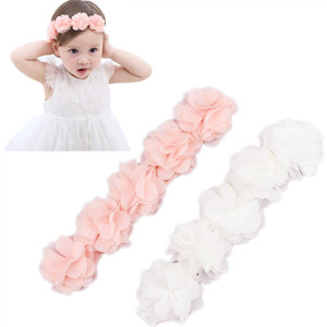 Asufegucd Baby Toddler Elastic Chiffon Flower Headbands Princess Girls Hand Sewing Beads Flower Headwear Nylon (QJ11 White pink) (QJ11 White pink)