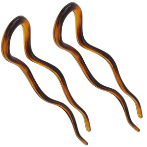 Camila Paris CP140 French Twist Stick Hair Fork, 2 Large Wavy U Shaped Hair Pin Clip for Spiral Updo and Bun, Tortoise Shell, Fashion Flexible Stylin