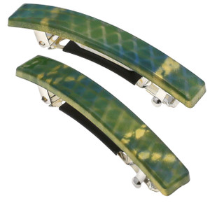 Camila Paris CP3032 French Hair Barrette Clip for Girls, Set of 2 Green Rubberized Metal Clasp Strong Hold Grip Hair Clips for Women, No Slip Durable